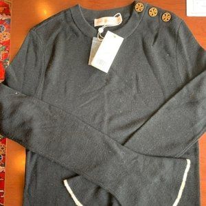 Tory Burch Black wool women's sweater with gold buttons